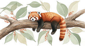 Detailed red panda and tropical foliage mural wallpaper design pattern by Kids-Mundo