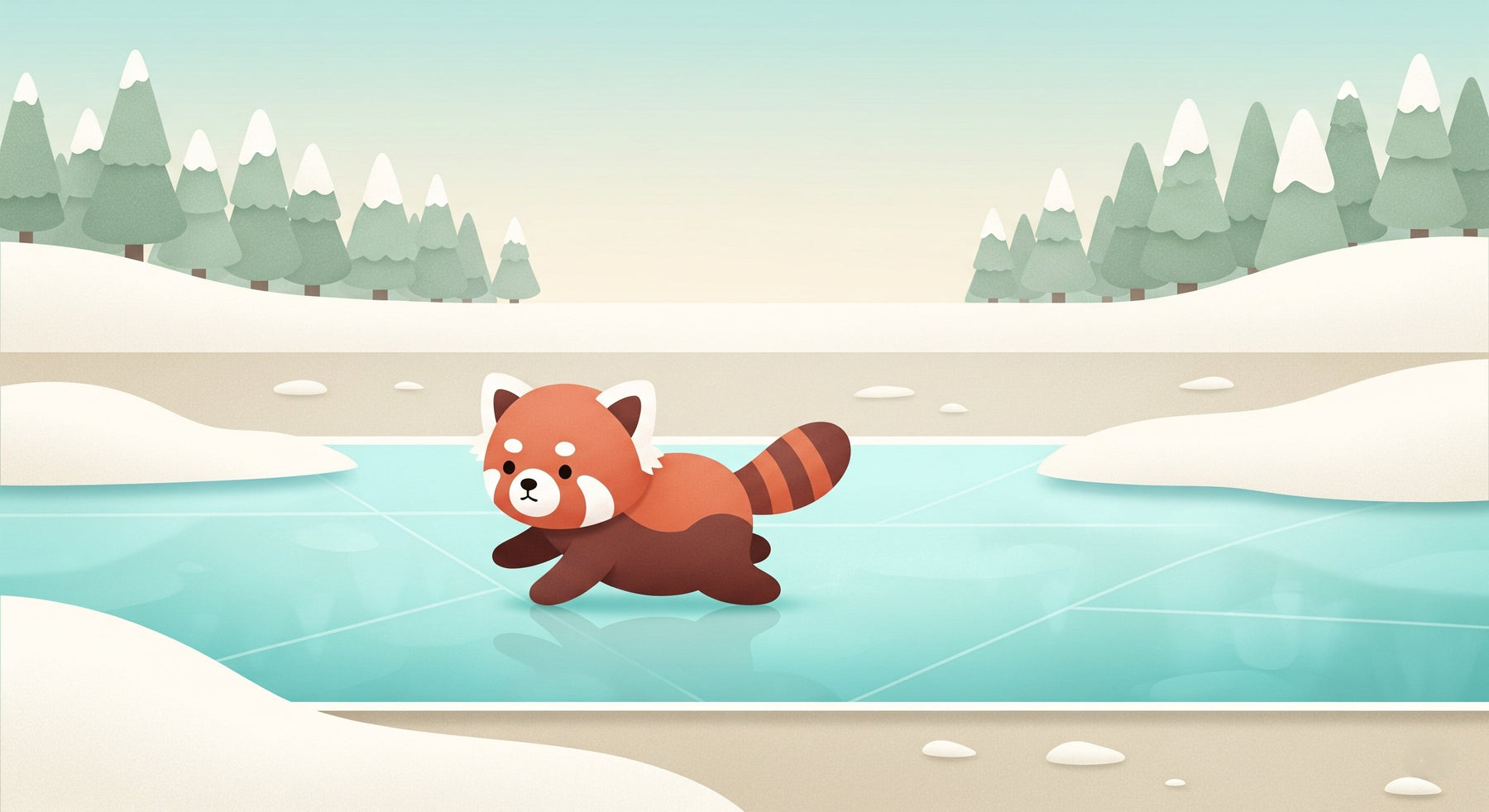 Detailed red panda winter lake mural wallpaper design pattern by Kids-Mundo