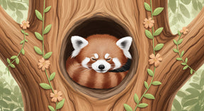 Detailed red panda mural wallpaper design pattern showing sleeping animal in tree by Kids-Mundo