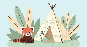 Detailed red panda and tipi adventure mural wallpaper design pattern by Kids-Mundo