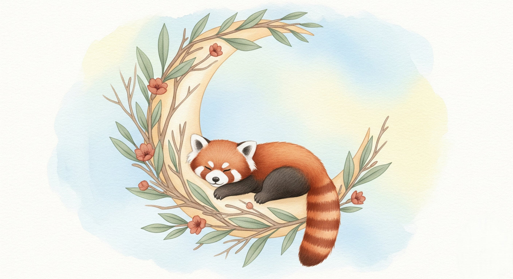 Detailed red panda on enchanted moon mural wallpaper design pattern by Kids-Mundo