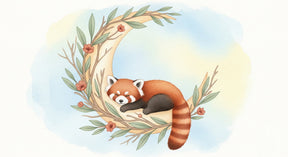 Detailed red panda on enchanted moon mural wallpaper design pattern by Kids-Mundo