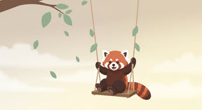 Detailed red panda swinging forest mural wallpaper design pattern by Kids-Mundo