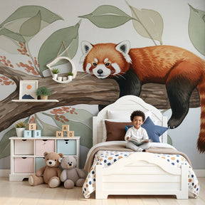 Red panda mural wallpaper creating peaceful tropical nursery atmosphere by Kids-Mundo