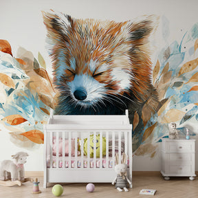 Nature-inspired red panda wallpaper transforming toddler bedroom with calming woodland design