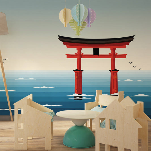 Kids-Mundo made-to-measure torii gate mural fitted to a child's bedroom wall.