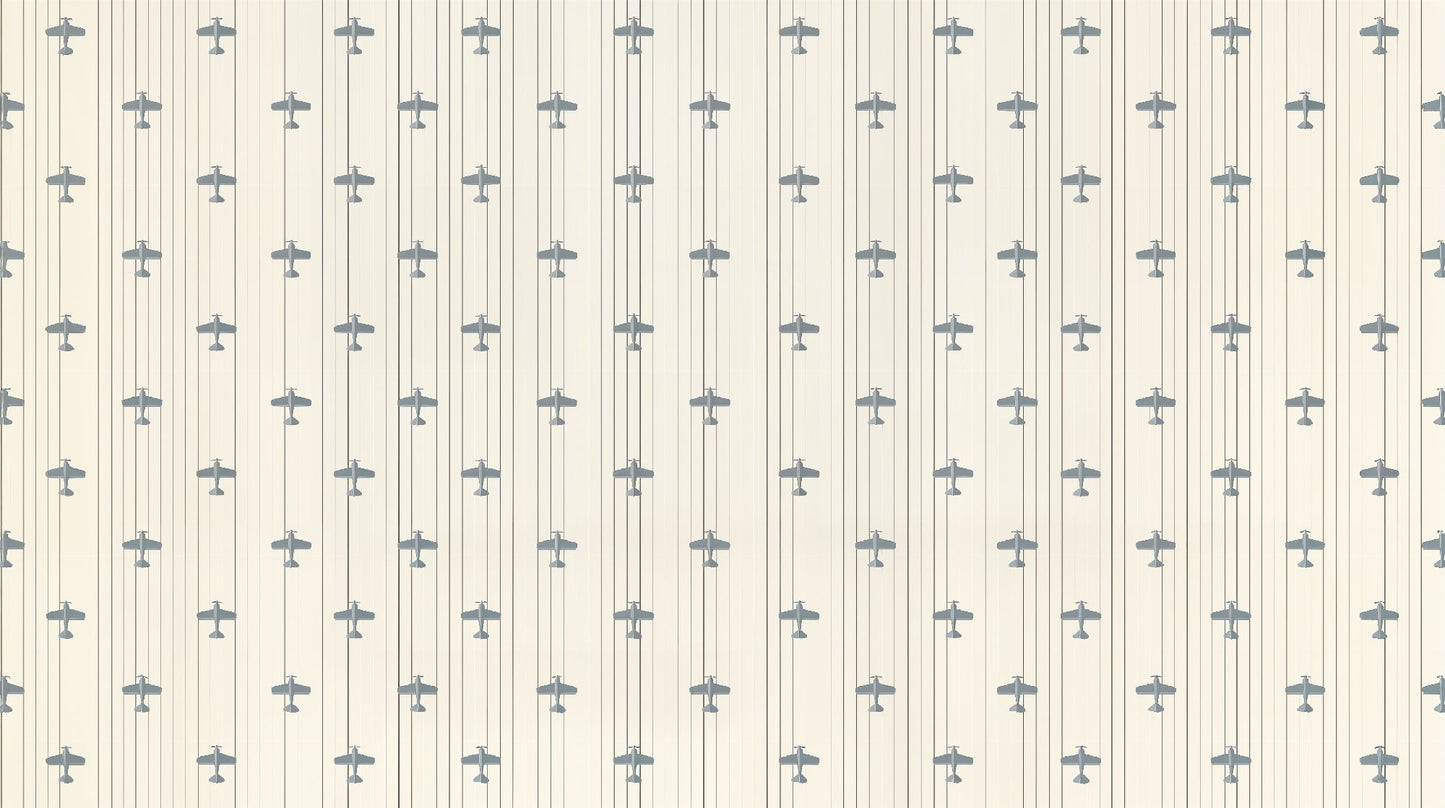 Kids-Mundo flat artwork of a repeating retro aeroplane pattern in cream and grey.