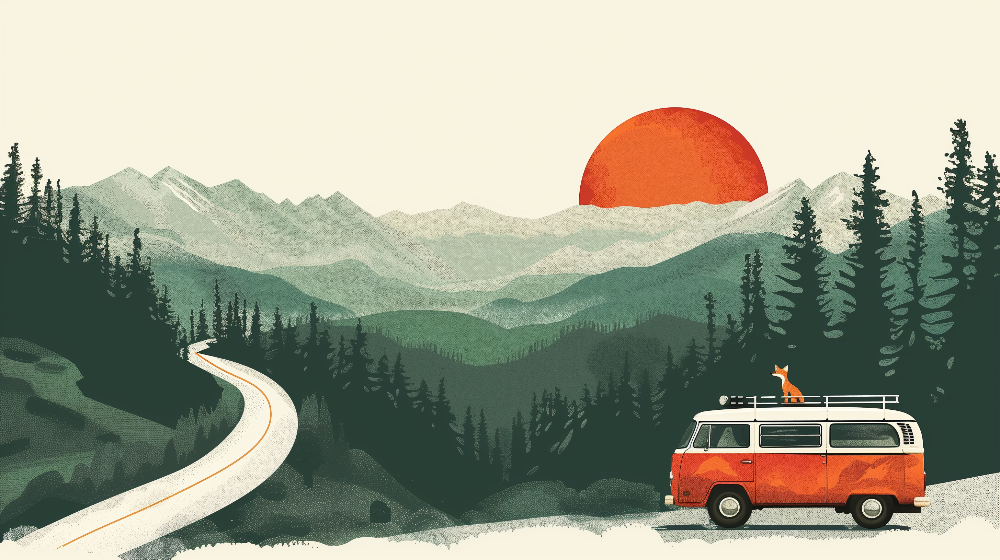 Retro Camper Van Sunset Road Trip Wall Mural