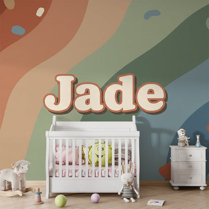 Kids-Mundo retro rainbow ripple wall mural brightening a children's playroom wall