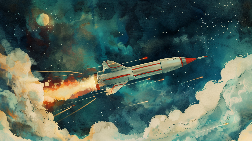 Retro Rocket Starry Sky Wall Mural