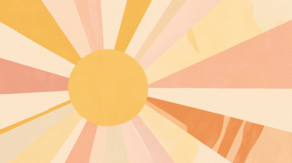 Kids-Mundo flat artwork of a retro sunburst design in mustard, coral and peach tones