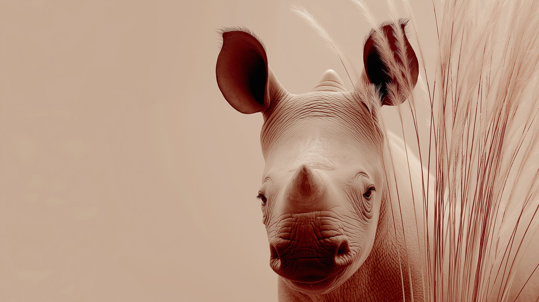 Detailed baby rhinoceros mural wallpaper design pattern with foliage by Kids-Mundo