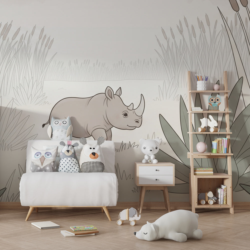 Gentle savanna wallpaper creating calming atmosphere in children's bedroom decor