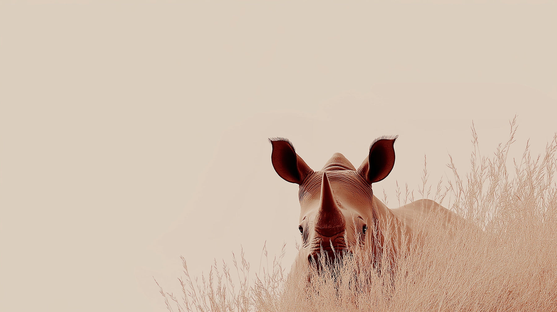 Detailed rhino savannah mural wallpaper design pattern with beige and pink tones by Kids-Mundo