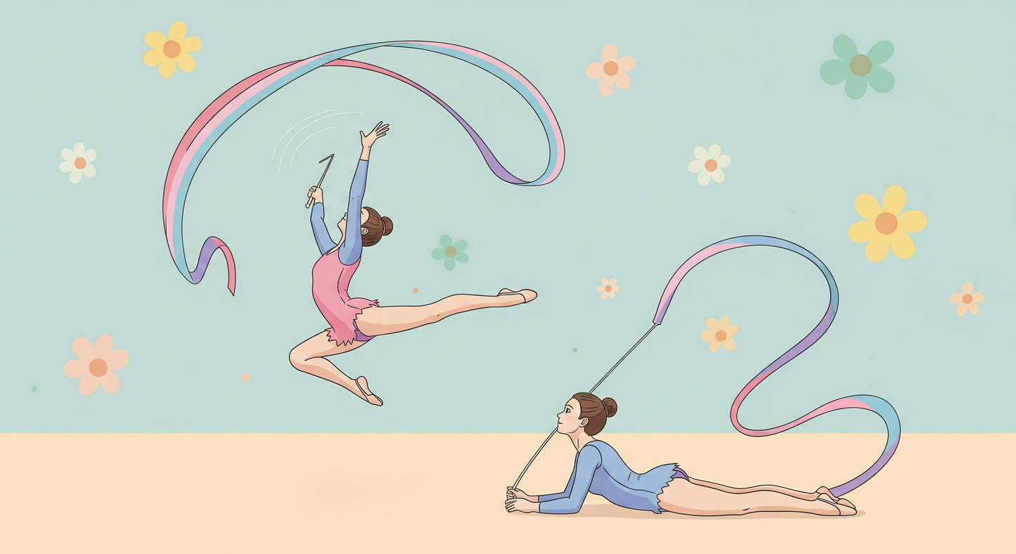 Kids-Mundo rhythmic gymnast artwork with ribbons and daisies, a made to measure design