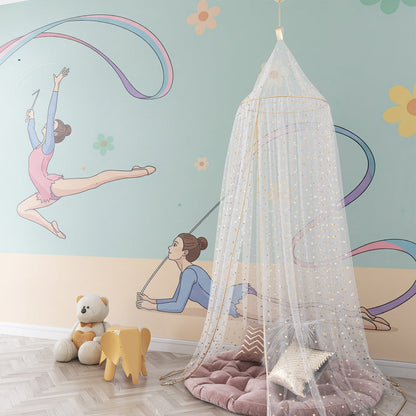 Kids-Mundo ribbon dancer wall mural brightening a calm, playful children's playroom