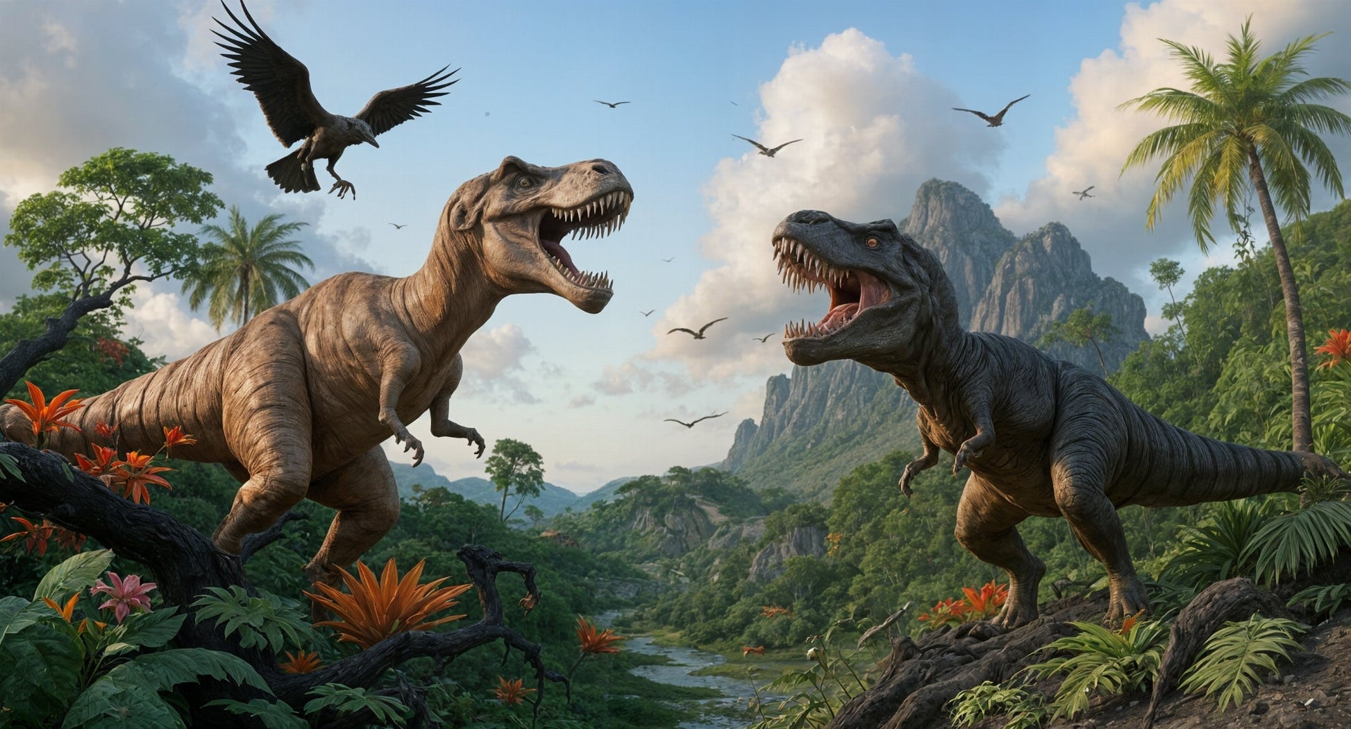 Kids-Mundo flat artwork print of the roaring T-Rex jungle dinosaur design.
