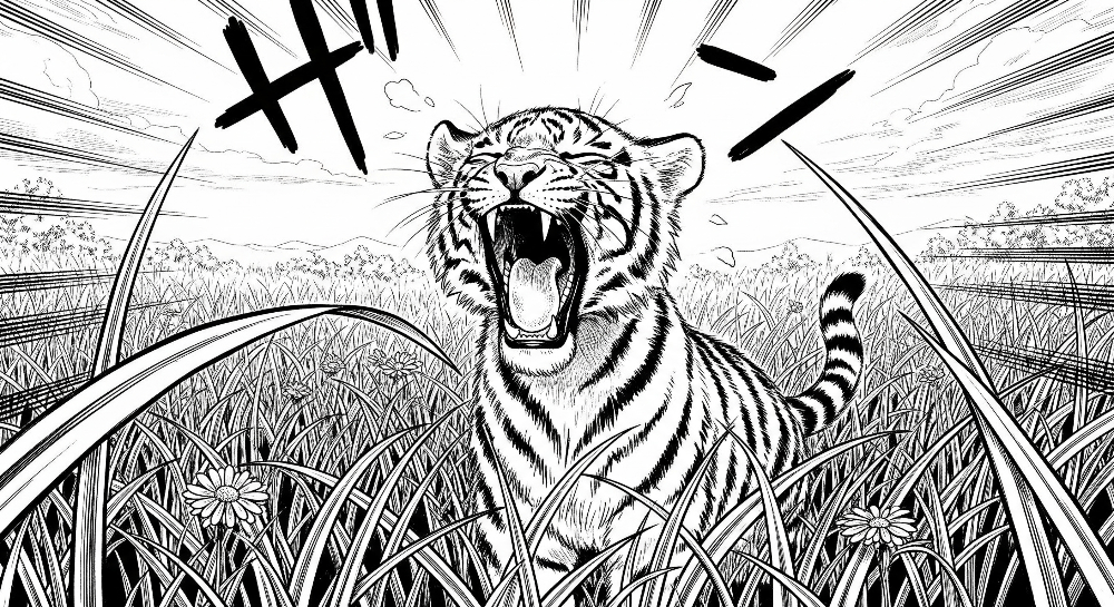 Roaring Tiger Black and White Wall Mural