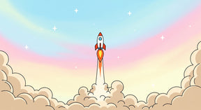 Detailed rocket space mural wallpaper design pattern with pastel clouds by Kids-Mundo