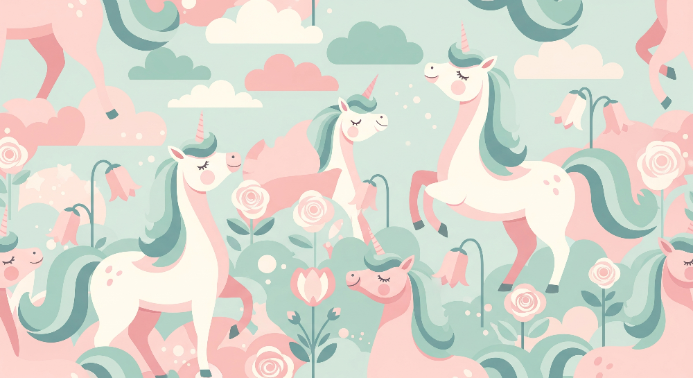 Unicorns in a Pastel Rose Garden Wall Mural