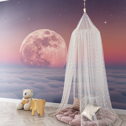 Kids-Mundo pink moon and clouds wall mural featured in a calm children's bedroom