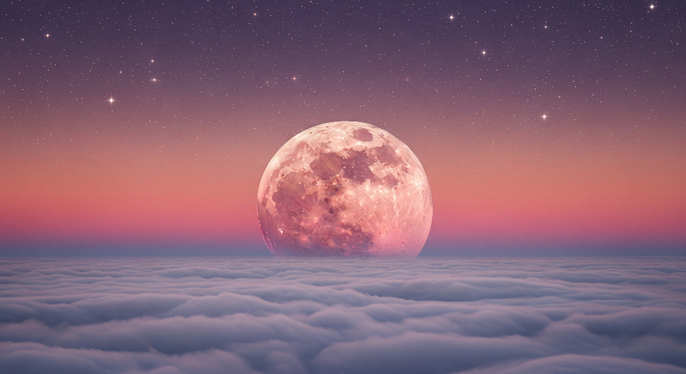 Flat artwork preview of the Kids-Mundo rose moon above the clouds wall mural design
