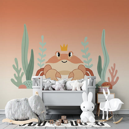 Kids-Mundo crowned crab wall mural covering a feature wall in a playful children's bedroom.
