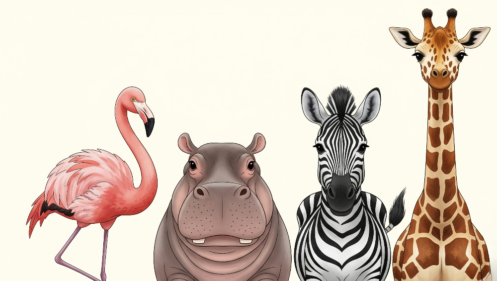 Kids-Mundo flat artwork preview of the safari friends animal portrait wall mural design