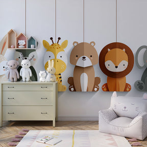 Hanging safari animals wallpaper creating peaceful atmosphere in children's bedroom