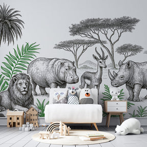 African savanna wallpaper creating adventurous children's bedroom with safari animals theme