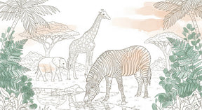 Detailed safari animals wallpaper design pattern showing giraffe zebra elephant savanna scene by Kids-Mundo