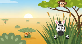 Detailed safari animals mural wallpaper design pattern showing zebra, tiger and monkey by Kids-Mundo