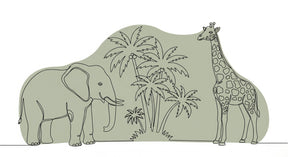Detailed safari animals mural wallpaper design pattern with elephant and giraffe by Kids-Mundo