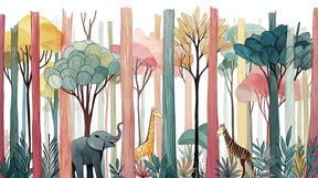 Detailed safari animals mural wallpaper design pattern with colorful forest by Kids-Mundo