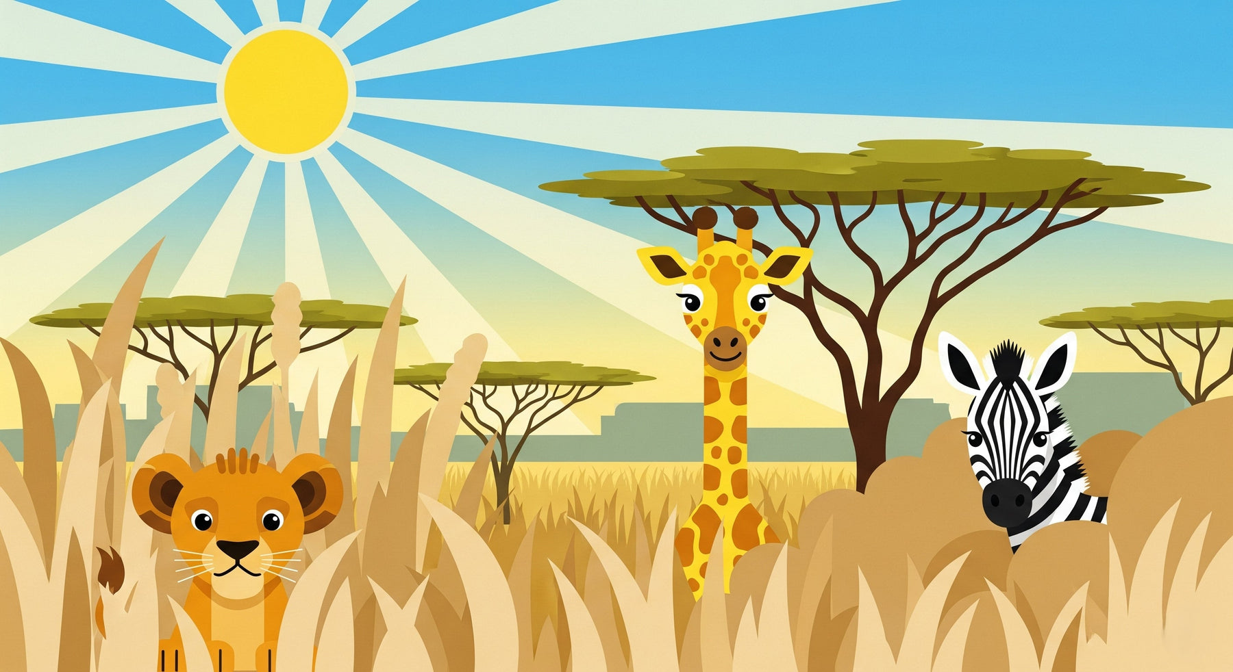 Detailed safari animals mural wallpaper design pattern showing lion giraffe zebra by Kids-Mundo