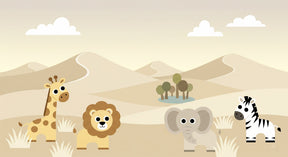 Detailed safari animals mural wallpaper design pattern showing gentle savanna landscape by Kids-Mundo