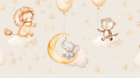 Detailed safari animals on clouds and stars mural wallpaper design pattern by Kids-Mundo