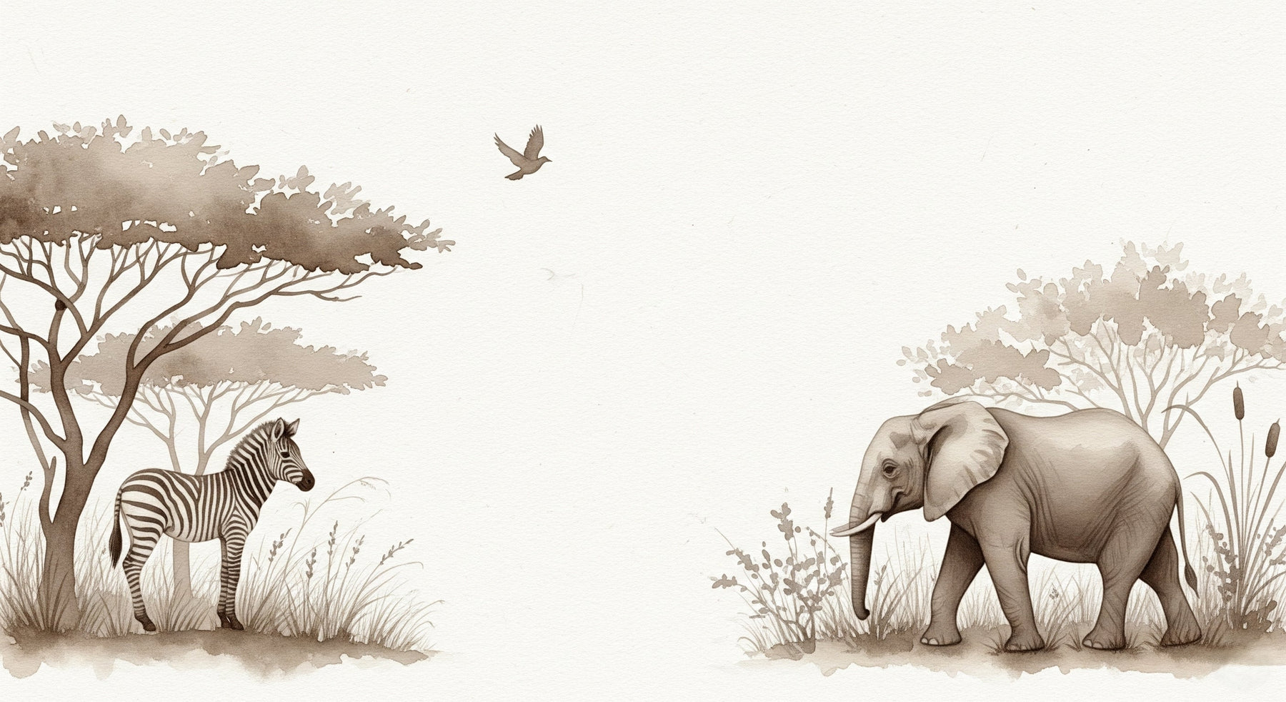 Detailed safari animals mural wallpaper design pattern with elephant zebra by Kids-Mundo