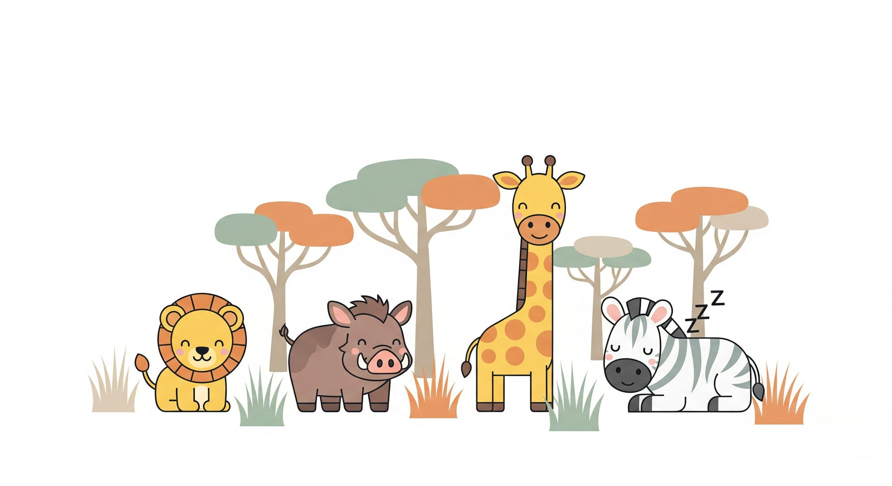 Detailed safari animals mural wallpaper design pattern with lion giraffe zebra by Kids-Mundo