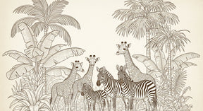 Detailed safari animals mural wallpaper design pattern with giraffes and zebras by Kids-Mundo