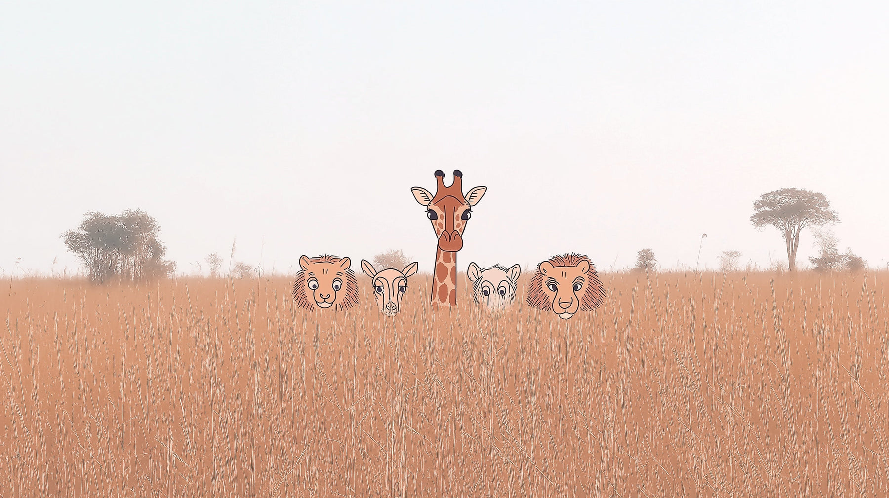 Detailed safari animals mural wallpaper design pattern with giraffe and savanna creatures by Kids-Mundo