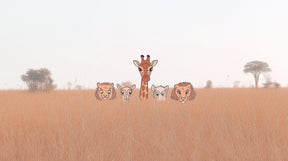 Detailed safari animals mural wallpaper design pattern with giraffe and savanna creatures by Kids-Mundo