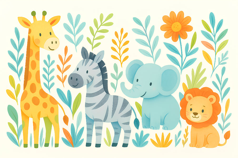 Detailed safari animals mural wallpaper design pattern with savanna wildlife by Kids-Mundo
