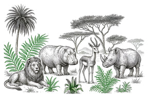 Detailed safari animals mural wallpaper design pattern with African wildlife by Kids-Mundo