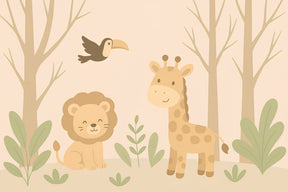 Detailed safari animals mural wallpaper design pattern with lion and giraffe by Kids-Mundo