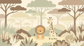 Detailed safari animals mural wallpaper design pattern with lion and giraffe by Kids-Mundo