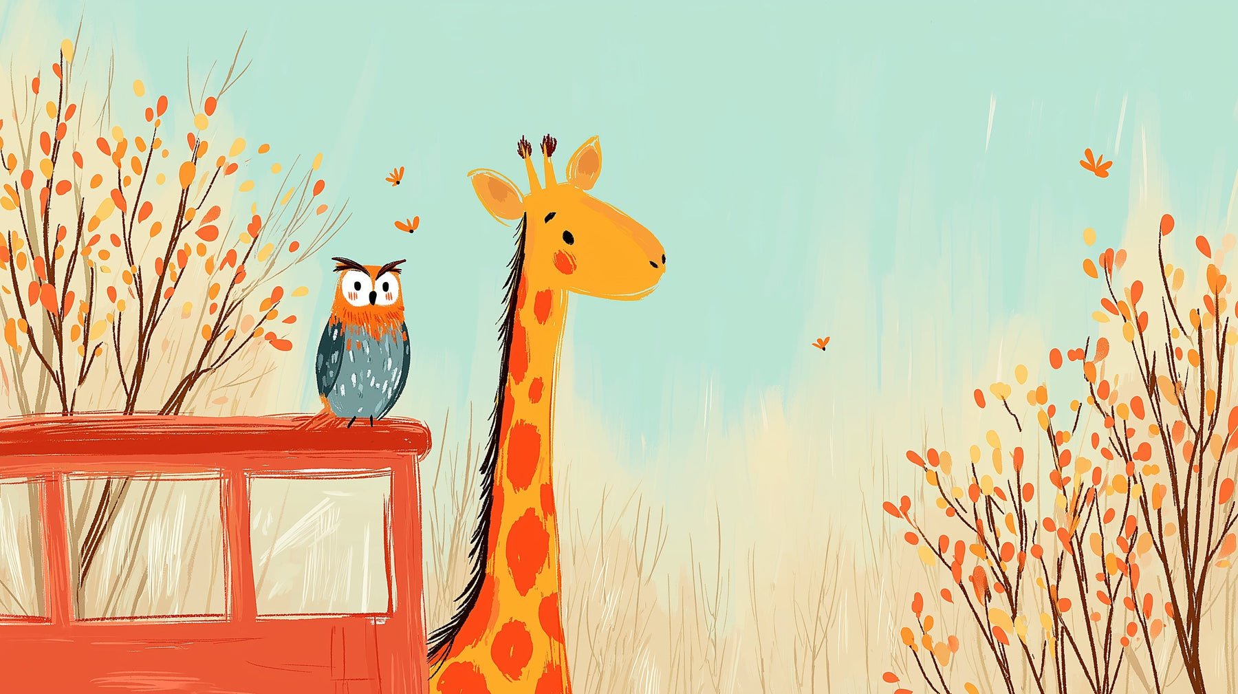 Detailed safari animals mural wallpaper design pattern with giraffe and owl by Kids-Mundo