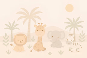 Detailed safari animals mural wallpaper design pattern with cute savanna friends by Kids-Mundo