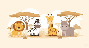 Detailed safari animals mural wallpaper design pattern showing savanna creatures by Kids-Mundo