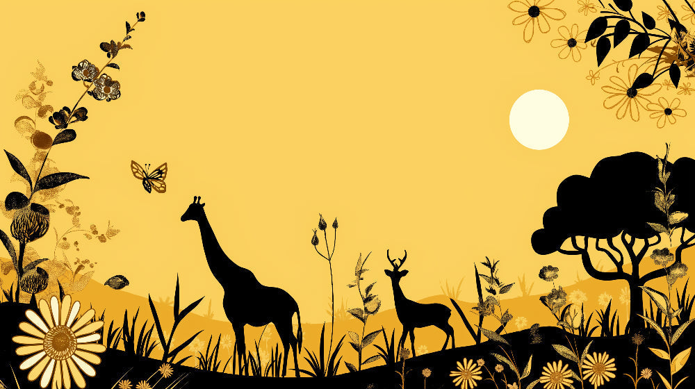 Detailed safari animals mural wallpaper design pattern with giraffes deer and flowers by Kids-Mundo